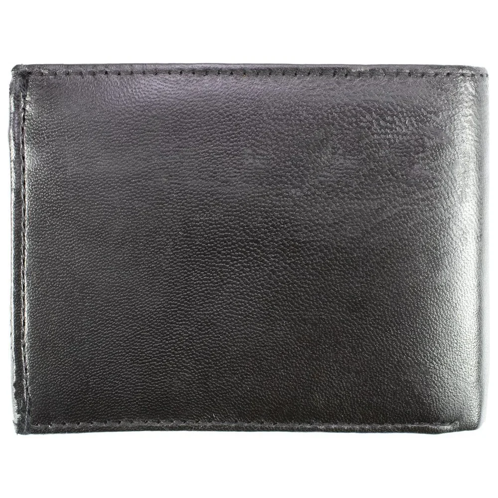 Leather Mens Wallet in Lambskin Leather, Black, Bifold Wallet